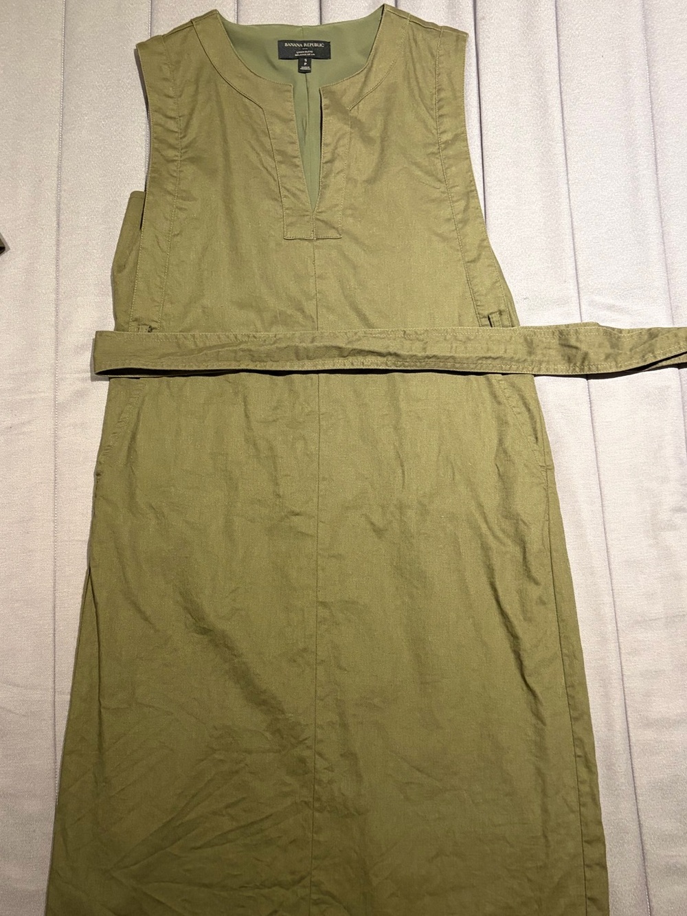Banana Republic Olive Linen Blend Midi Dress with Waist Tie